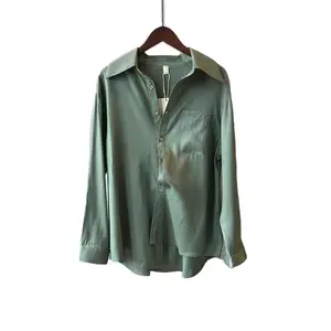 2024 new women's wild shirt women's solid color loose casual thin satin light shirt fashion literature and art students soft