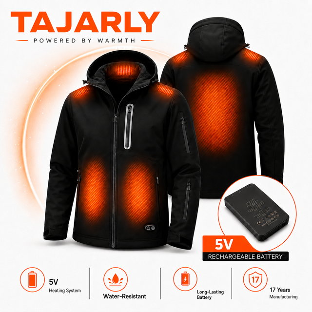 7.4V Professional Heated Jacket with 15000mAh Battery Pack, Waterproof Carbon Fiber Heating Coat for Motorcycle & Outdoor Work