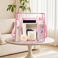 Bolsa de Mano Transparente Impermeable con Asa y Cierre para el Trabajo, Bolsa de Compras Transparente de Plástico para Mujer