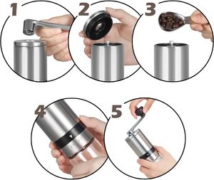 Moulin à café commercial mini en acier inoxydable, portable, réglable, manuel, pour expresso, pour usage en café - Product Image 5