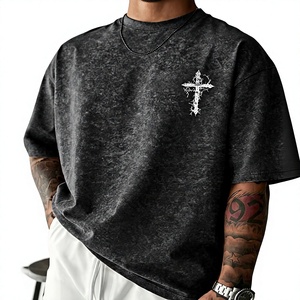 Camiseta Negra Extra Grande para Hombre con Estampado de Cruz Blanca, Estilo Urbano, Cuello Redondo, Manga Corta, de Algodón Jersey - Product Image 1