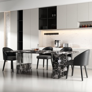 Table à manger <span class=keywords><strong>de</strong></span> luxe haut <span class=keywords><strong>de</strong></span> gamme avec 4 <span class=keywords><strong>chaises</strong></span>, plateau en marbre et pieds en marbre acrylique, hôtel, villa, restaurant - Product Image 4