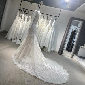 Jancember AM08 lujo marfil manga completa bordado encaje tela boda vestidos sirenas - Product Image 3