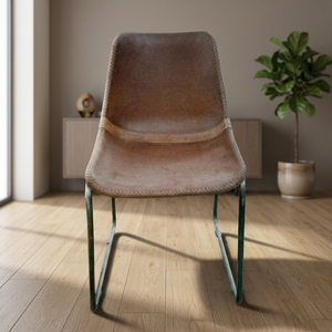Modern Industrial & <b>Vintage</b> Reclining Iron Metal Dining Chair with Faux Leather Seat for Home Hotel Villa Dining Rooms - Product Image 2