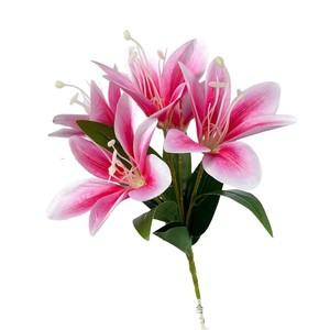 Bouquet de fleurs de lys artificielles à 5 têtes en tissu plastique, décoration de mariage, décoration intérieure, accessoires de photographie en extérieur - Product Image 5