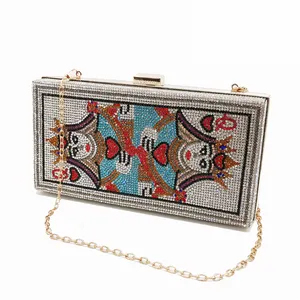 New Playing cards pattern crystal women handbags diamond bling ladies rhinestone clutch purses
