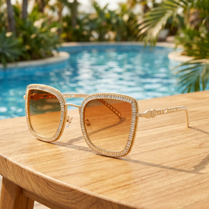 Luxurious <b>Rectangle</b> <b>Sunglasses</b> with Moissanite Accents Anti-Reflective Lenses <b>Rimless</b> Unisex Adult Casual % UV Protection - Product Image 3
