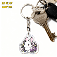 Gantungan Kunci Akrilik Kelinci & Bunga yang Lucu, Charm Transparan Dua Sisi dengan Cincin & Rantai Logam, untuk Tas, Kunci, Aksesori Desain Hewan
