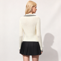 Pull en tricot pour femme à col polo rayé contrastant, coupe slim, à manches longues (personnalisable)