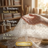 Tissu en maille à pois élastique, tricoté, lourd, 100% polyester, respirant, tulle blanc à pois, robe d'été