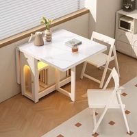 Table à manger pliante minimaliste en bois massif avec design rectangulaire, taille compacte, fonction extensible pour les petites maisons