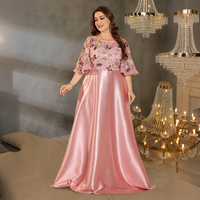 Robe de soirée en satin brodée sur mesure, grande taille, pour femme, manches mi-évasées, coupe trapèze, longue, pour mère de la mariée, occasion formelle