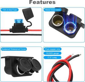 <strong>Cigarette</strong> <strong>Lighter</strong> <strong>Socket</strong> with Blade Fuse, <strong>2</strong>-<strong>Socket</strong> <strong>Cigarette</strong> <strong>Lighter</strong> <strong>Splitter</strong> 12V <strong>Lighter</strong> Power Outlet - Product Image 6