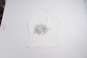 Top Cami Halter à Paillettes et Appliques Florales, Dos Ouvert, Coupe Ajustée Sexy, Style Unique, Sans Manches, à Nouer dans le Dos - Product Image 6