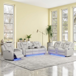 Conjunto de Sofás Reclinables Modulares de Cuero Ecológico Moderno y de Lujo con Ajuste Eléctrico de 6 Posiciones y Carga Inalámbrica - Product Image 2
