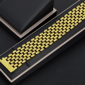 JXX Custom 24K Gold Plated Cuban <b>Chain</b> Bracelet Wholesale Hip-Hop Style Brass Charm Bracelets or Bangles - Product Image 4