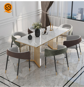 Usine <span class=keywords><strong>prix</strong></span> discount marbre table base dorée 4 places 6 places en marbre carré tables de restaurant - Product Image 2