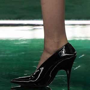 Custom Colors Women Pointed Toe Solid Shoes High Thin Heels Patent Sandals Dress Stiletto Wide Feet V-Shaped Cut <b>Pumps</b> - Product Image 4