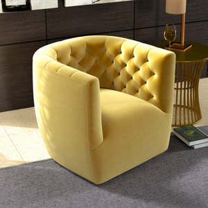 Nouvelle chaise pivotante en velours doré Delaney moderne - Durable et portable pour salon, chambre, salle à manger et hôtel - Product Image 1