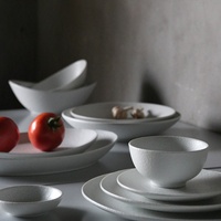 Assiettes de table pour restaurants, service de vaisselle, assiette plate à salade, blanc mat émaillé, 8,25 pouces, assiettes en porcelaine, style chinois traditionnel