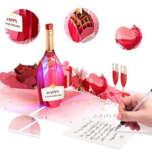 Carte de vœux originale ZS-PC0061, faite à la main, romantique, fleur 3D, forme de cœur, lumière LED, carton verni brillant - Product Image 1