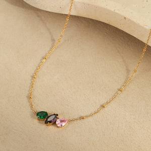 2025 nuevos conjuntos de joyas de circón de colores Waterdrop18k collar impermeable de oro de acero inoxidable elegante collar de diamantes de tres piedras - Product Image 3