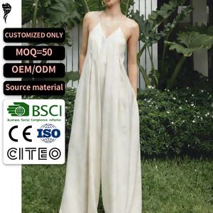 Mono Casual de Algodón y Lino para Mujer, sin Mangas, Cuello en V, Primavera-Verano, Venta al Por Mayor Personalizada - Product Image 1