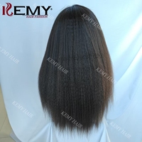KEMY HAIR Perruque Synthétique Raide Kinky Améliorée Extension de Cheveux Synthétiques Mélangés Perruque Raide Yaki avec Dentelle HD 4*6 pour Femmes Noires