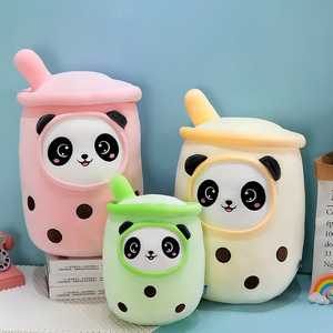 En gros, Coussin en peluche doux en forme de tasse de thé au lait Boba à bulles, motif fraise Anime, en PP, en forme de tasse à perles - Product Image 4