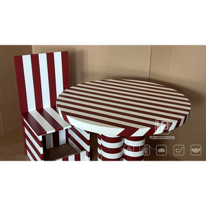 Factory Wholesale Price <b>Round</b> White Red Stripped Coffee <b>Table</b> Living Room <b>Small</b> Wooden Top Coffee <b>Table</b> Stripped Coffee <b>Table</b> - Product Image 2