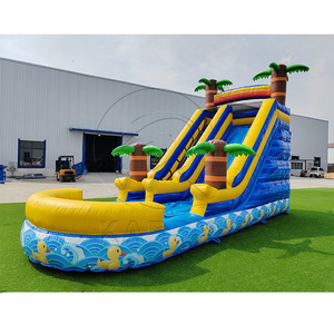 Tobogán Acuático Comercial Inflable con Palmeras Tropicales y Piscina, Tobogán Acuático Inflable de Mármol Azul con Diseño de Patos - Product Image 1