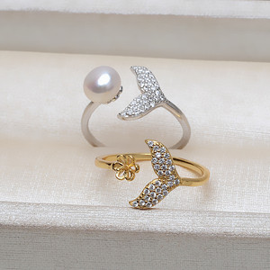 Anillo Abierto de Plata S925 con Diseño de Sirena y Cola de Pez, para Perlas de 6-9 mm, Soporte Vacío para Gemas, Producto Semiterminado 3153 - Product Image 2