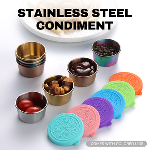 304 Stainless Steel <b>Sauce</b> Cup With Silicone Lid M Size Round For Hotel Food Coffee Tea Storage - Product Image 3