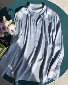 Birdtree เสื้อผู้หญิงผ้าไหมแท้ขนาด19มม. 100%, เสื้อเชิ้ตหรูหราสไตล์ฝรั่งเศสเสื้อผู้หญิงผ้าซาตินคอวีสีล้วน2024 SummerT54119JF ฤดูใบไม้ผลิ