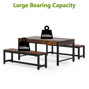 Tribeindustrial endüstriyel dikdörtgen uzun yemek masası seti için 6 2 banklar ve ev yemek odası ve restoran için taraflı çekmeceler - Product Image 3