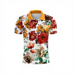 เสื้อกอล์ฟผ้าเจอร์ซีย์คุณภาพสูง ไซส์พลัส ลายดอกไม้ พิมพ์โลโก้ตามสั่ง ระบายอากาศได้ดี ยืดหยุ่น ดีไซน์ OEM - Product Image 1