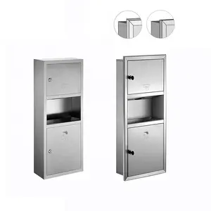 Commerciële Sus304 Roestvrijstalen Verzonken Wandmontage Combinatie Afvalbak En Toiletpapier Dispenser