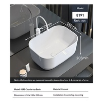 Modèle 8191 Lavabo carré en céramique à poser sur comptoir 450 mm pour salle de bain, idéal pour les projets de salle de bain