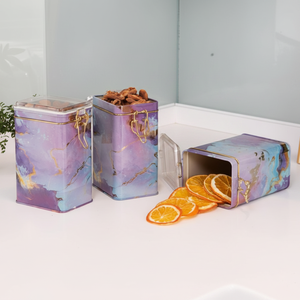 Rectangular Metal Box Set 75x100x150 mm 3 Pieces with <b>Wire</b> Clasp and Transparent Pink Gold Marble Texture Purple Liquid Lid - Product Image 2