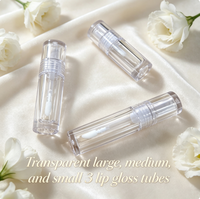 Tubes de gloss transparents de trois tailles différentes (3 ml, 1 ml, 7 ml), petits, moyens et grands, personnalisation possible, en stock, ABS