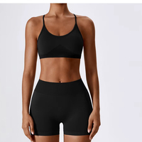Combinaison de yoga unie, courte, dos nu, col en V, taille haute, de luxe, personnalisée, sans couture, en Spandex/Nylon, extensible dans les quatre sens, légère