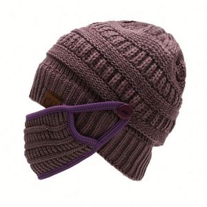 Bonnet et masque tricotés personnalisés avec logo, en acrylique épais, broderie design, pour l'hiver froid - Product Image 3