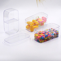 Boîte à dessert en plastique PS de qualité alimentaire transparente avec 2 compartiments séparés, forme rectangulaire, pour l'emballage de bonbons et de friandises
