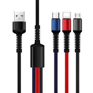 3 in 1 fast charging cable Nylon Braided Data line Micro type c usb 3 in 1 charger cord factory wholesale have stock