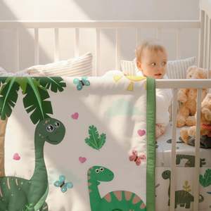 4 Piece Dinosaur Crib Bedding Set Including Crib Skirt <b>Blanket</b> Sheet and Diaper Stacker Soft Nursery Standard Size Baby Bedding - Product Image 2