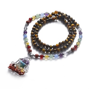Cuentas de piedras preciosas naturales <span class=keywords><strong>roca</strong></span> de Lava o amatista o cuarzo rosa y 7 Chakra DE LA VIDA árbol colgantes Chakra collar de la joyería - Product Image 5