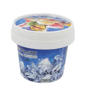 Hot sale eco friendly disposable round customized logo IML ice cream plastic box ice cream packaging containers with lis