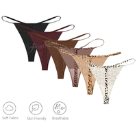 Culotte string sexy sans couture à imprimé léopard multicolore Green Envoy pour femme, taille basse, string pour filles