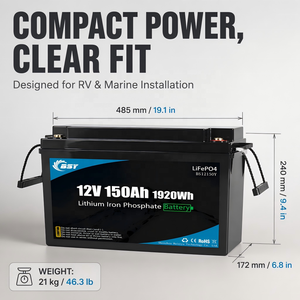 <span class=keywords><strong>Batteria</strong></span> Marina LiFePO4 BSY 12V 150Ah 1920Wh 150A a Ciclo Profondo 3000 Cicli per Motore Elettrico da Traina, Barca, Pesca, Kayak, Camper, Accumulo - Product Image 2