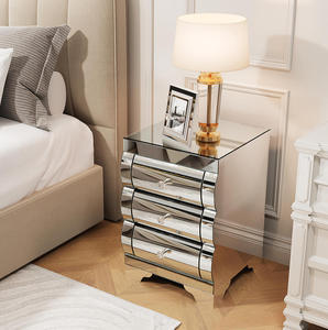Baked Curved <b>Mirror</b> Modern Nightstand 3 Drawer Wood Bedside <b>Table</b> Chest Drawers Bedroom Small Spaces End <b>Table</b> Living Room OE - Product Image 1